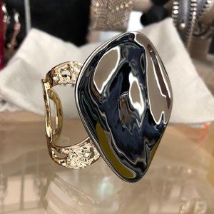 ALEXIS BITTAR Hammered gold, gunmetal, crystal cuf